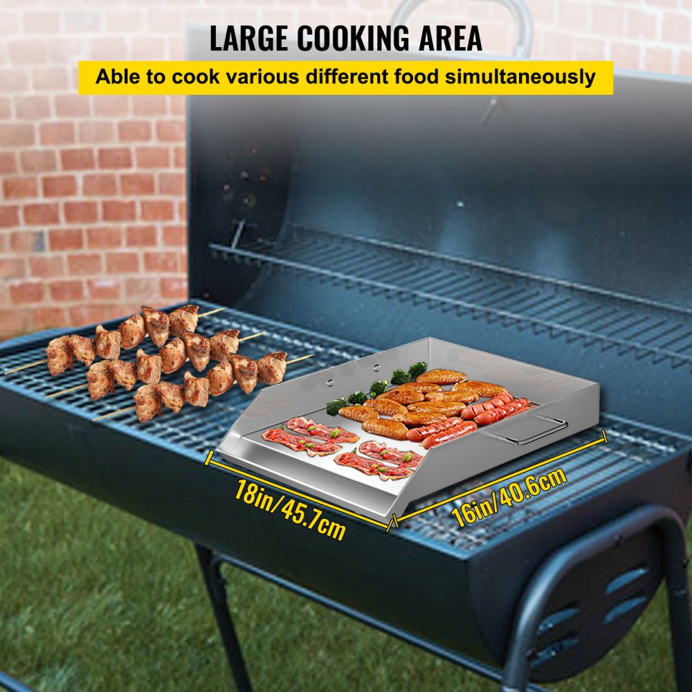 Stainless Steel Griddle,18" X 16" Universal Flat Top Rectangular Plate, BBQ Charcoal/Gas Grill with 2 Handles and Grease Groove with Hole，Grills for Camping, Tailgating and Parties
