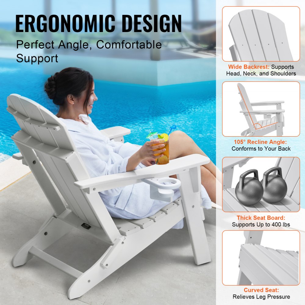 Adirondack Chair Plastic Set of 2 All-Weather Folding Fire Pit White