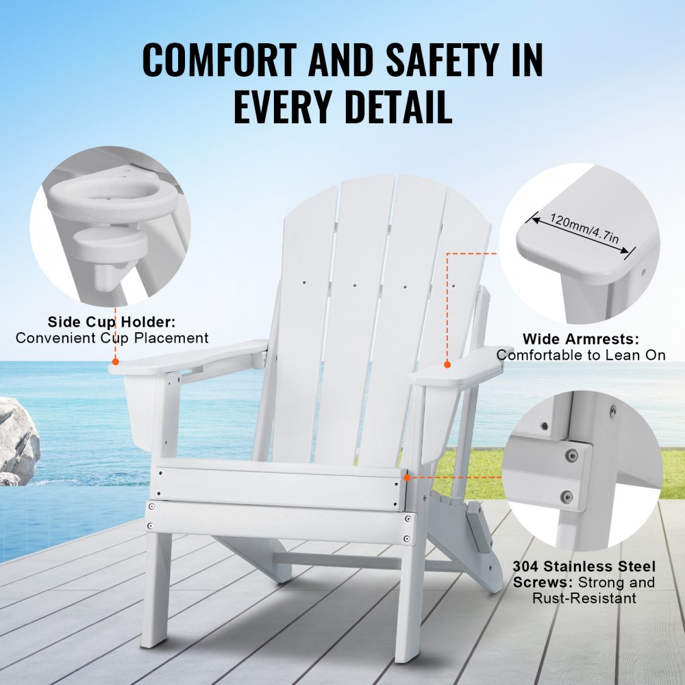 Adirondack Chair Plastic Set of 2 All-Weather Folding Fire Pit White