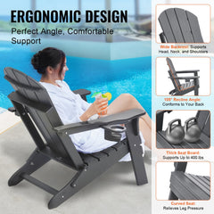 Adirondack Chair Plastic Set of 2 All-Weather Folding Fire Pit Gray