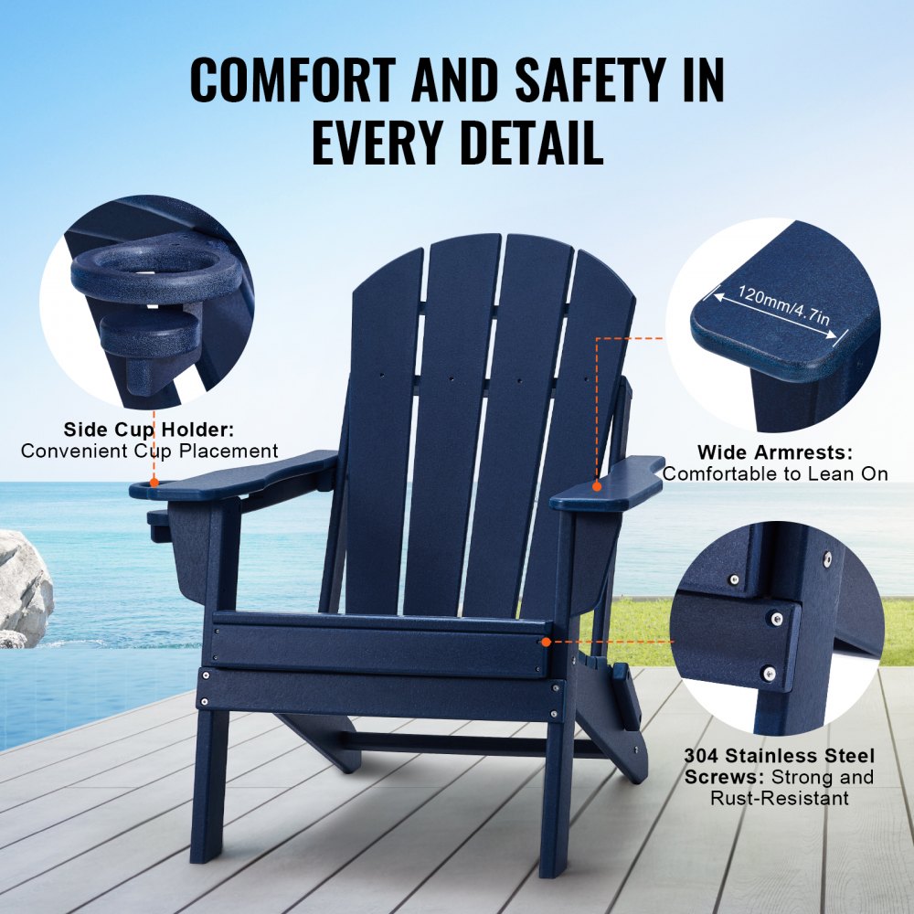 Adirondack Chair Plastic Set of 2 All-Weather Folding Fire Pit Navy Blue
