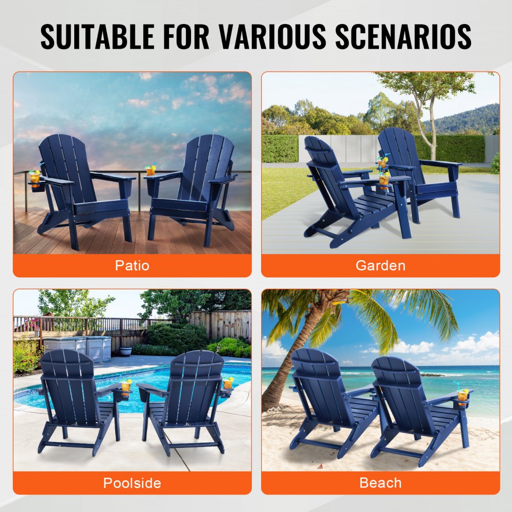 Adirondack Chair Plastic Set of 2 All-Weather Folding Fire Pit Navy Blue