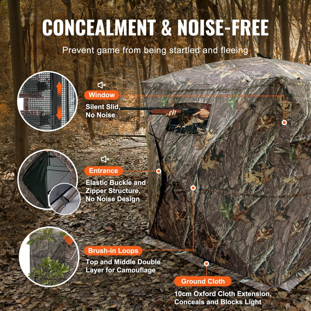Bostome 270° see-through pop-up hunting blind with camouflage fabric and spacious interior.
