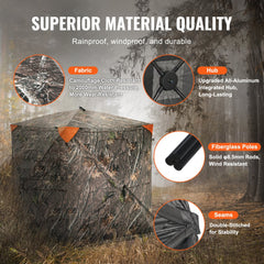 Bostome 270° see-through pop-up hunting blind with camouflage fabric and spacious interior.