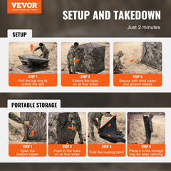 Bostome 270° see-through pop-up hunting blind with camouflage fabric and spacious interior.