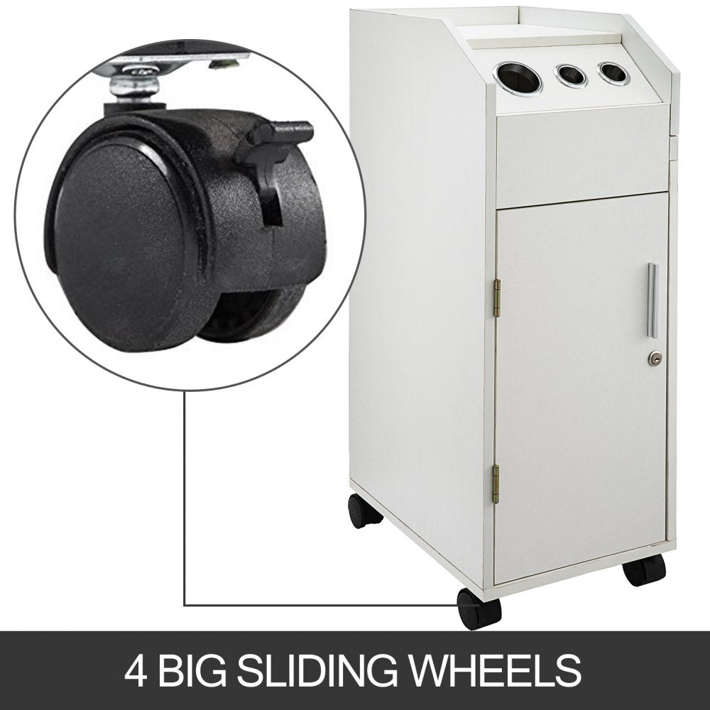 Salon SPA Beauty Hairdressing Cart White Storage Trolley with 4 Drawers Rolling Wheels Lockable 2 Keys w/Hairdryer Holder Space-Saving Side Tray