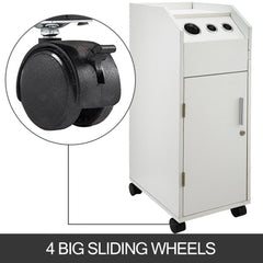 Salon SPA Beauty Hairdressing Cart White Storage Trolley with 4 Drawers Rolling Wheels Lockable 2 Keys w/Hairdryer Holder Space-Saving Side Tray