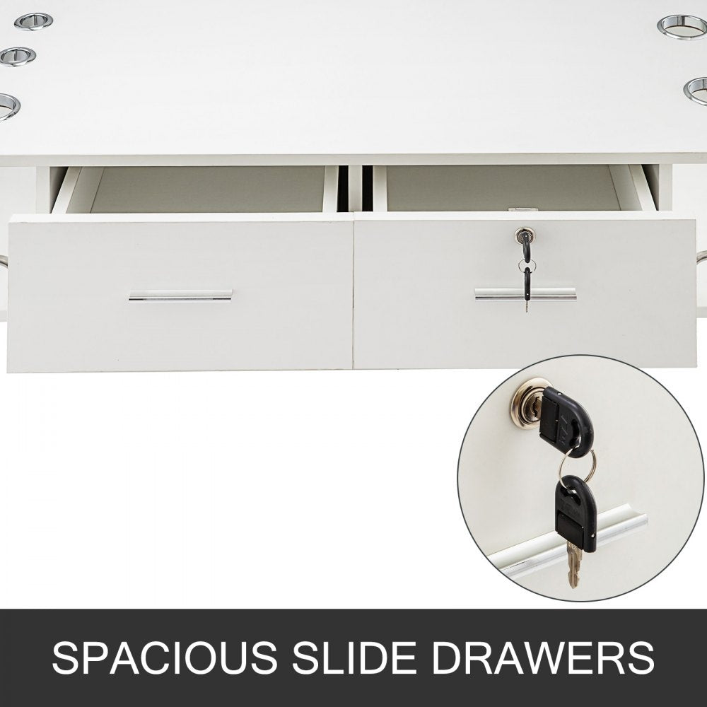 White Wall Mount Styling Station Classic Locking 2 Drawers Storage Beauty Salon Equipment 5 Hair Dryer Holes Locking Cabinet for Beauty Salon or SPA, Barber Shop, Home & Bathroom