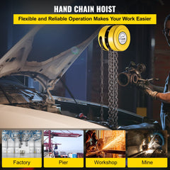 Hand Chain Hoist, 2200 lbs /1 Ton Capacity Chain Block, 15ft/4.5m Lift Manual Hand Chain Block, Manual Hoist w/Industrial-Grade Steel Construction for Lifting Good in Transport & Workshop, Yell