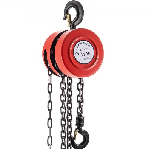 Hand Chain Hoist, 2200 lbs /1 Ton Capacity Chain Block, 7ft/2m Lift Manual Hand Chain Block, Manual Hoist w/ Industrial-Grade Steel Construction for Lifting Good in Transport & Workshop, Red
