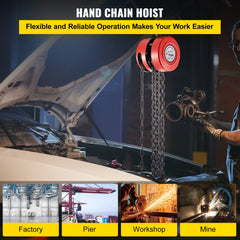 Hand Chain Hoist, 2200 lbs /1 Ton Capacity Chain Block, 7ft/2m Lift Manual Hand Chain Block, Manual Hoist w/ Industrial-Grade Steel Construction for Lifting Good in Transport & Workshop, Red