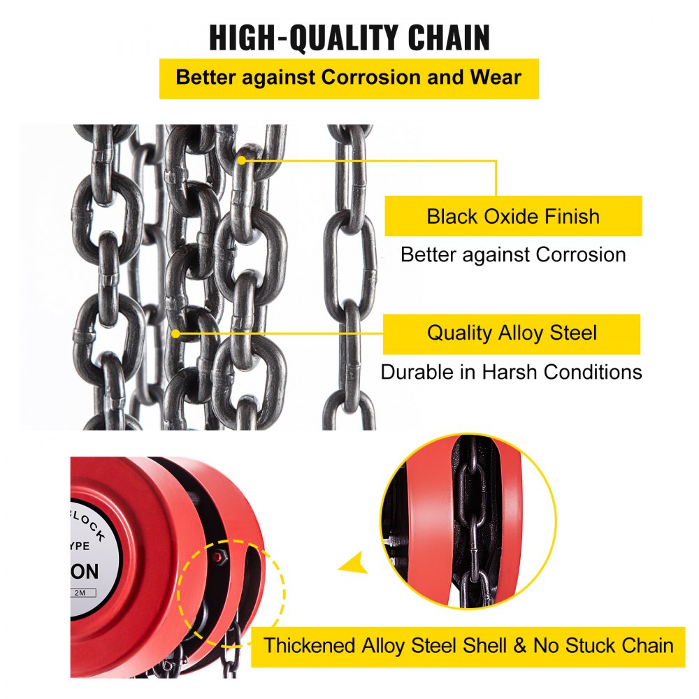Hand Chain Hoist, 2200 lbs /1 Ton Capacity Chain Block, 7ft/2m Lift Manual Hand Chain Block, Manual Hoist w/ Industrial-Grade Steel Construction for Lifting Good in Transport & Workshop, Red