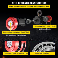 Hand Chain Hoist, 2200 lbs /1 Ton Capacity Chain Block, 7ft/2m Lift Manual Hand Chain Block, Manual Hoist w/ Industrial-Grade Steel Construction for Lifting Good in Transport & Workshop, Red