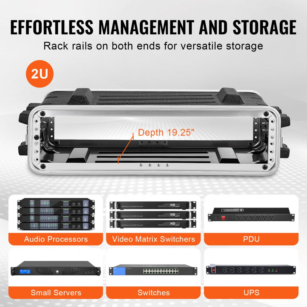 2U Rack Case Server Rack Cabinet 19 in Depth with ABS Construction Handle