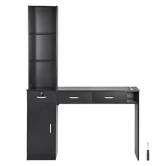 Salon Workstation, Wall-Mounted Unit for Hair Professionals, Spa Styling Storage Solution, Includes 1 Cabinet, 3 Shelves & 3 Drawers (1 with Lock), in Sleek Black
