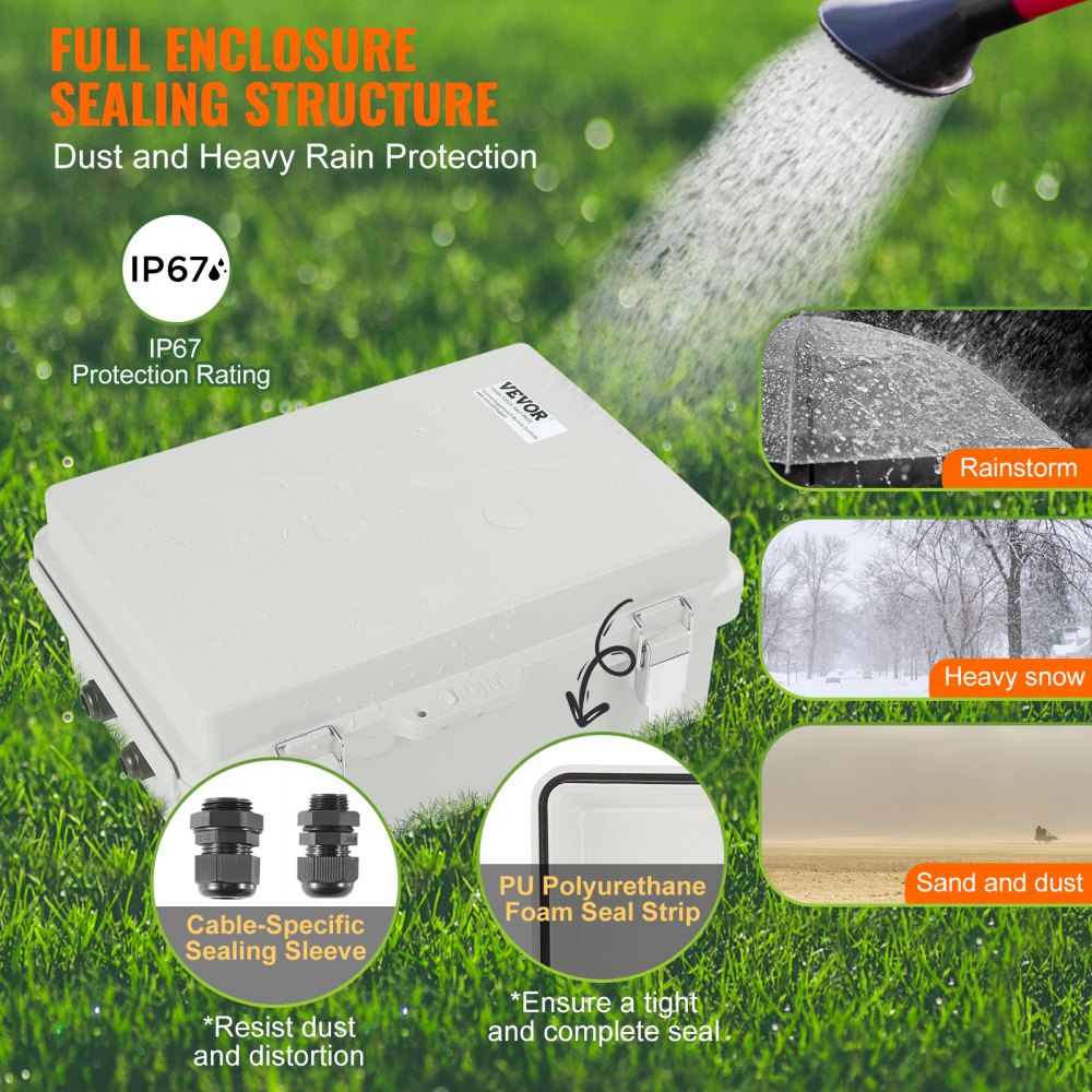 Outdoor Electrical Junction Box, 11.81 x 7.87 x 7.08 in, ABS Plastic Electrical Enclosure Box with Hinged Cover Stainless Steel Latch, IP67 Dustproof Waterproof for Outdoor Electrical Projects