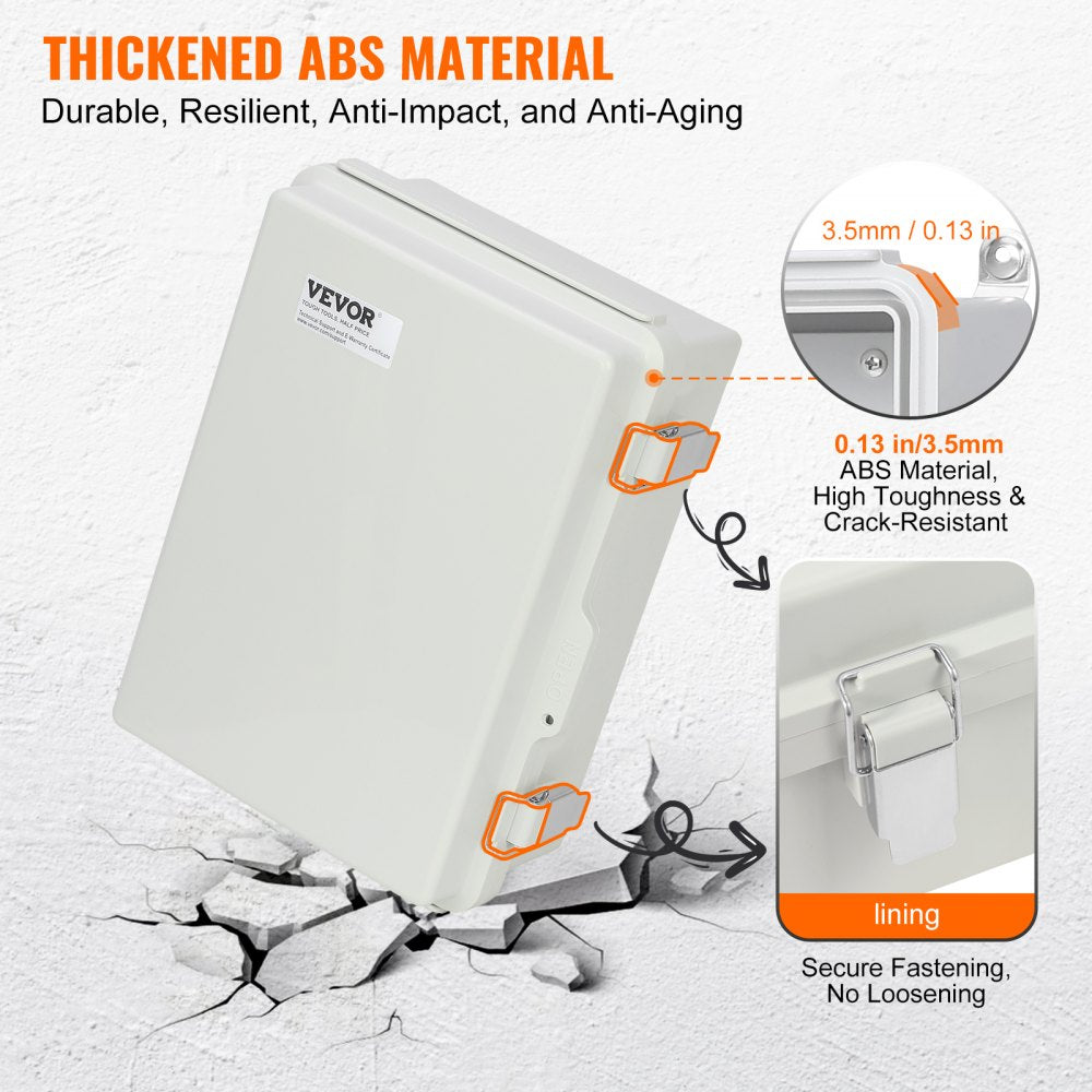Outdoor Electrical Junction Box, 11.81 x 7.87 x 7.08 in, ABS Plastic Electrical Enclosure Box with Hinged Cover Stainless Steel Latch, IP67 Dustproof Waterproof for Outdoor Electrical Projects