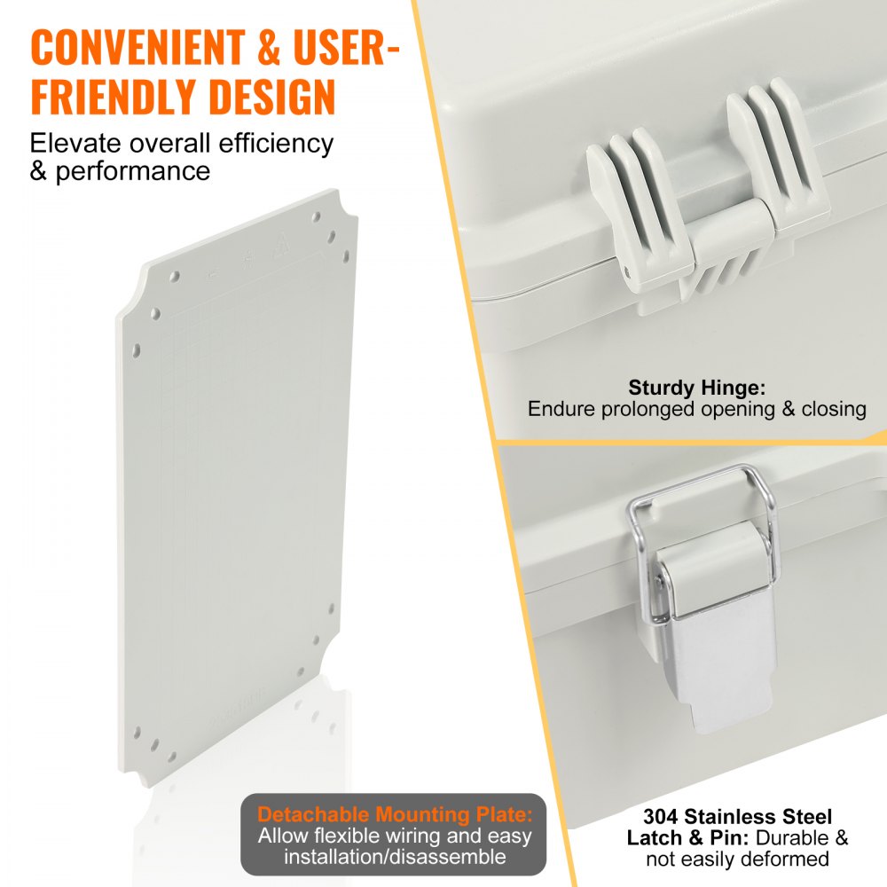 Outdoor Electrical Junction Box, 11.81 x 7.87 x 7.08 in, ABS Plastic Electrical Enclosure Box with Hinged Cover Stainless Steel Latch, IP67 Dustproof Waterproof for Outdoor Electrical Projects