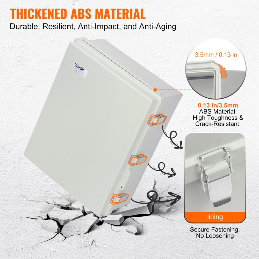 Outdoor Electrical Junction Box, 13.78 x 9.84 x 5.90 in, ABS Plastic Electrical Enclosure Box with Hinged Cover Stainless Steel Latch, IP67 Dustproof Waterproof for Outdoor Electrical Projects