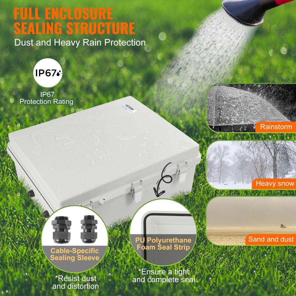 Outdoor Electrical Junction Box, 20.87 x 16.92 x 7.87 in, ABS Plastic Electrical Enclosure Box with Hinged Cover Stainless Steel Latch, IP67 Dustproof Waterproof for Outdoor Electrical Projects