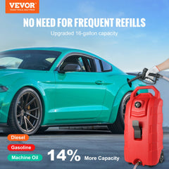 16 Gallon Fuel Caddy, 7.8 L/min, Portable Gas Storage Tank Container with Hand Pump Rubber Wheels, Fuel Transfer Storage Tank for Gasoline Diesel Machine Oil Car Mowers Tractor Boat Motorcycle