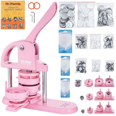 3-IN-1 Button Maker, 1/1.25/2.28 inch(25/32/58mm) Pin Maker, 300pcs Button Parts,Button Maker Machine with Panda Magic Book,  Ergonomic Arc Handle Punch Press Kit, For Children DIY Gifts, Pink