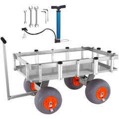 Beach Fishing Cart, 500 lbs Load Capacity, Fish and Marine Cart with Four 13" Big Wheels PU Balloon Tires for Sand, Heavy-Duty Aluminum Pier Wagon Trolley with 6 Rod Holders for Fishing, Picnic