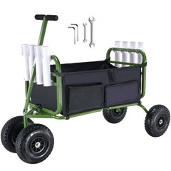 Beach Fishing Cart, 300 lbs Load Capacity, Foldable Fish and Marine Cart with Four 11" Big Wheels Rubber Balloon Tires for Sand, Heavy-Duty Steel Pier Wagon Trolley with 8 Rod Holders for Picnic