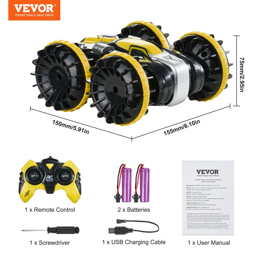 Amphibious Remote Control Car Boat 2.4 GHz 4WD RC Boat Kids Adults Yellow