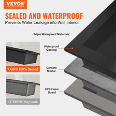 Black 16"x16" recessed shower niche with a single shelf, tile-ready design.