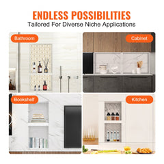 Black 16"x32" shower niche with double shelves, tile-ready and waterproof design.