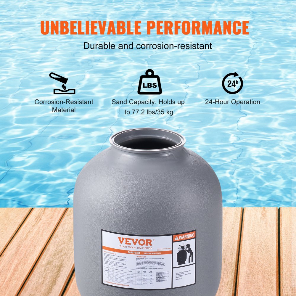 Sand Filter, 16-inch, Up to 35 GPM Flow Rate, Above Inground Swimming Pool Sand Filter System with 7-Way Multi-Port Valve, Filter, Backwash, Rinse, Recirculate, Waste, Winter, Closed Functions