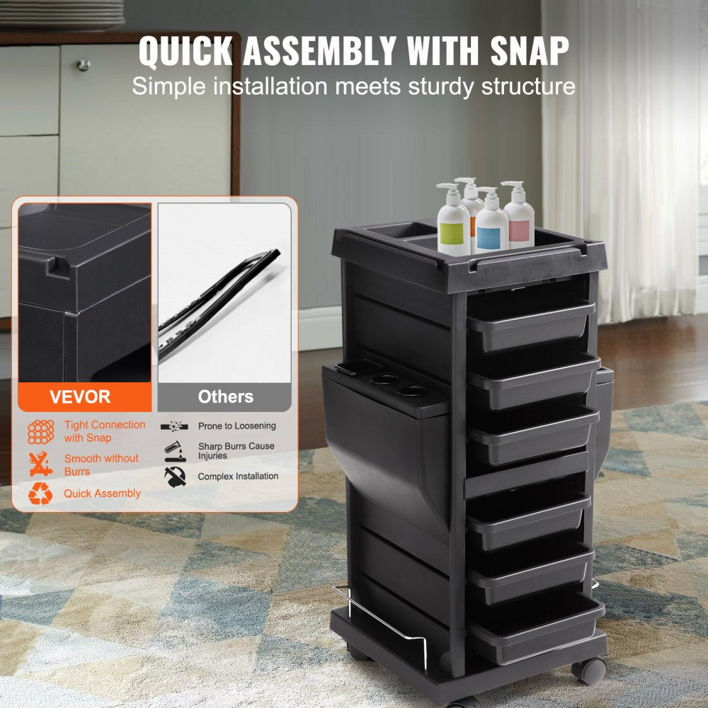 Ultimate Salon Trolley Cart, Lockable Beauty Salon Cart for Stylist with 6 Removable Drawers & Tool Holder, Plastic Hairdressing Rolling Cart with Lockable Wheels for Beauty SPA Barber