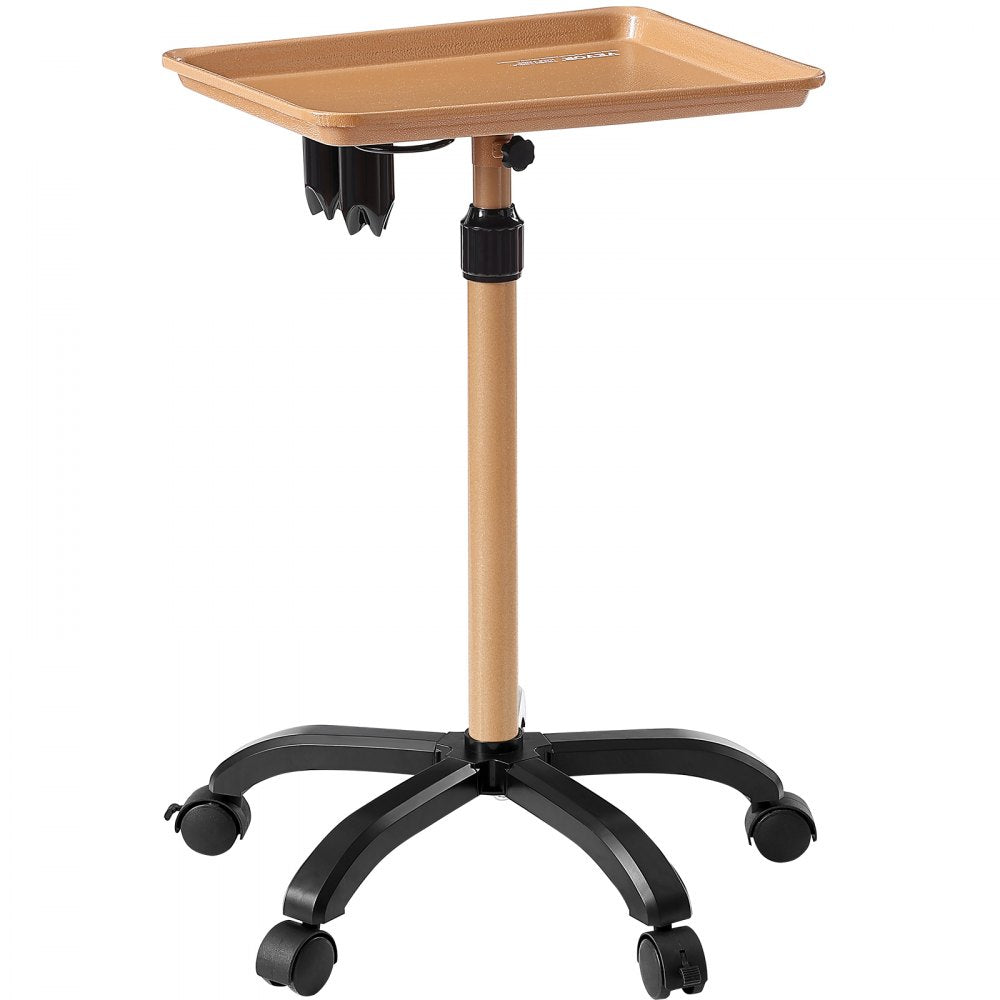 Salon Tray Cart, 30"-43" Height Adjustable Rolling Salon Tray, Cold-rolled Plate Tattoo Tray with 5 Wheels (2 Lockable) for SPA Barber Clinic, Gold & Black