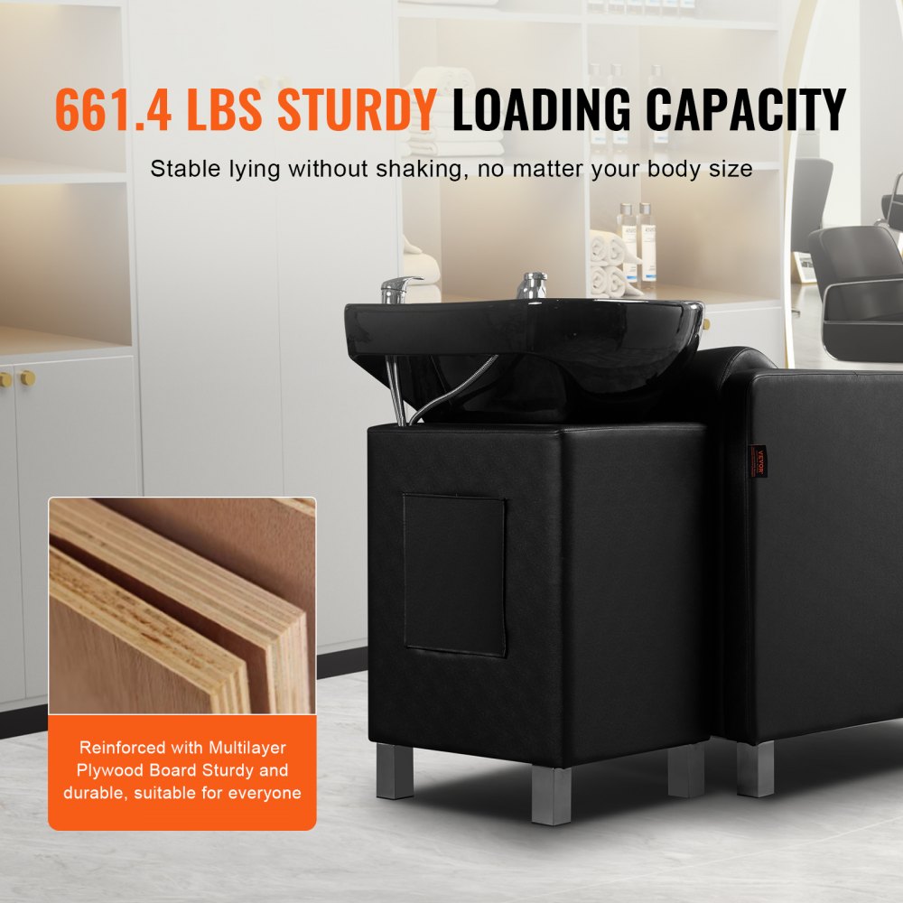 Shampoo Backwash Chair, 661.4LBS Loading Salon & Spa Hair Washing Station, Backwash Barber Shampoo Bowl and Chair, Beauty Spa Massage Hairdressing Equipment with Wide Footrest and Ceramic Bowl