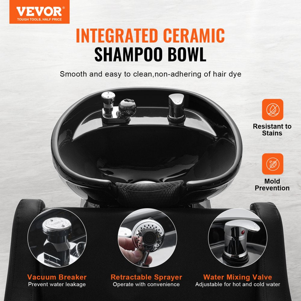 Shampoo Backwash Chair, 661.4LBS Loading Barbershop Hair Washing Station with Electric Adjustable Footrest & Ceramic Bowl, Backwash Salon Shampoo Chair, Beauty Spa Hairdressing Massage Equipment