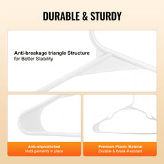 Hangers, 0.2 in Ultra-Thin, 50 Pack White Plastic Hangers with Stable Triangular Top Structure & Wider Notch Design, Non-Slip Space Saving Hangers, Fit for T-Shirt, Shirt, Sling & Pant