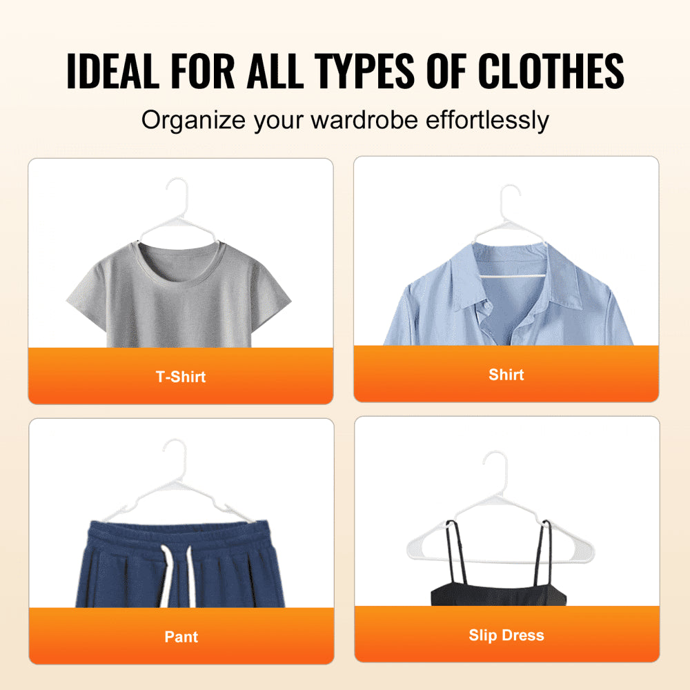 Hangers, 0.2 in Ultra-Thin, 50 Pack White Plastic Hangers with Stable Triangular Top Structure & Wider Notch Design, Non-Slip Space Saving Hangers, Fit for T-Shirt, Shirt, Sling & Pant