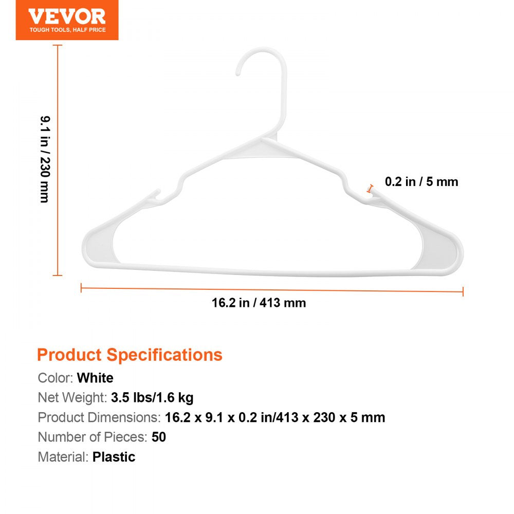 Hangers, 0.2 in Ultra-Thin, 50 Pack White Plastic Hangers with Stable Triangular Top Structure & Wider Notch Design, Non-Slip Space Saving Hangers, Fit for T-Shirt, Shirt, Sling & Pant