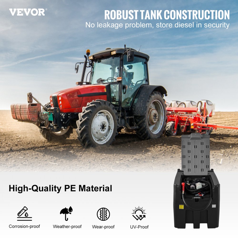 Portable Diesel Tank, 116 Gallon Capacity & 10 GPM Flow Rate, Diesel Fuel Tank with 12V Electric Transfer Pump and 13.1ft Rubber Hose, PE Diesel Transfer Tank for Easy Fuel Transportation, Black
