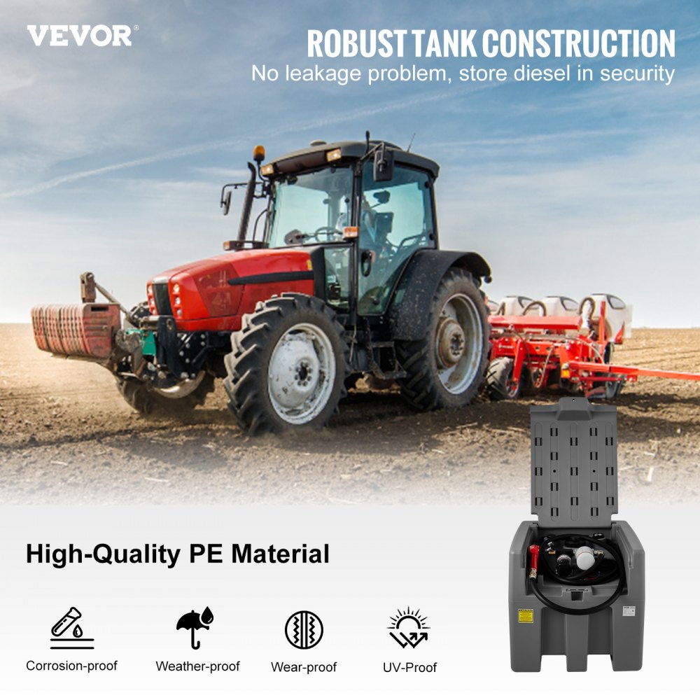 Portable Diesel Tank, 58 Gallon Capacity & 10 GPM Flow Rate, Diesel Fuel Tank with 12V Electric Transfer Pump and 13.1ft Rubber Hose, PE Diesel Transfer Tank for Easy Fuel Transportation,Gray