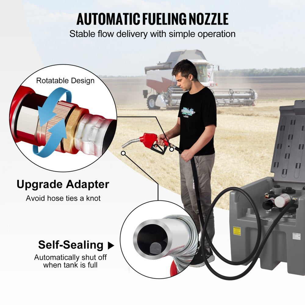 Portable Diesel Tank, 58 Gallon Capacity & 10 GPM Flow Rate, Diesel Fuel Tank with 12V Electric Transfer Pump and 13.1ft Rubber Hose, PE Diesel Transfer Tank for Easy Fuel Transportation,Gray