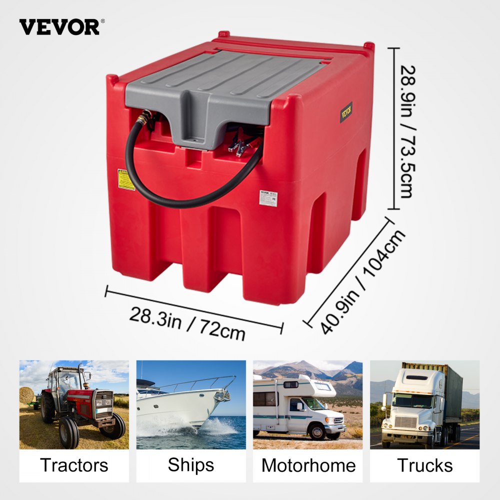 Portable Diesel Tank, 116 Gallon Capacity & 10 GPM Flow Rate, Diesel Fuel Tank with 12V Electric Transfer Pump and 13.1ft Rubber Hose, PE Diesel Transfer Tank for Easy Fuel Transportation, Red