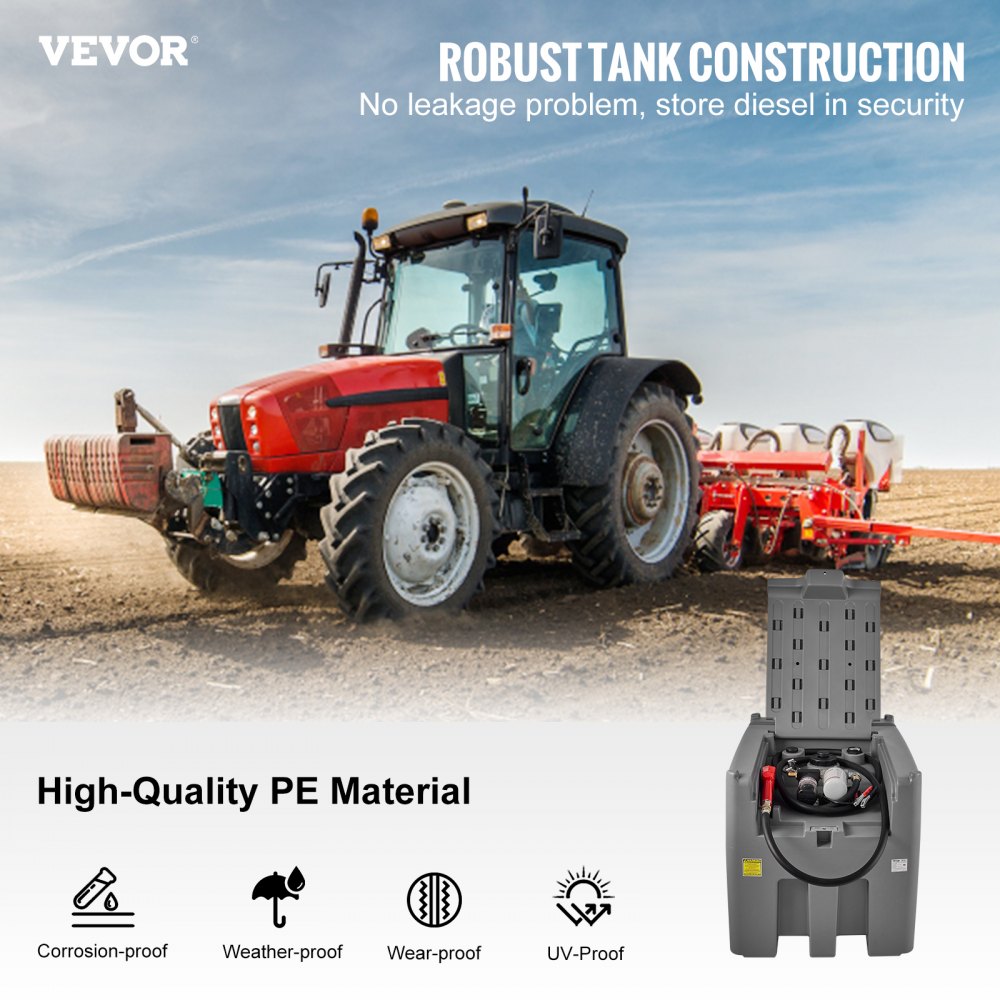 Portable Diesel Tank, 116 Gallon Capacity & 10 GPM Flow Rate, Diesel Fuel Tank with 12V Electric Transfer Pump and 13.1ft Rubber Hose, PE Diesel Transfer Tank for Easy Fuel Transportation, Gray
