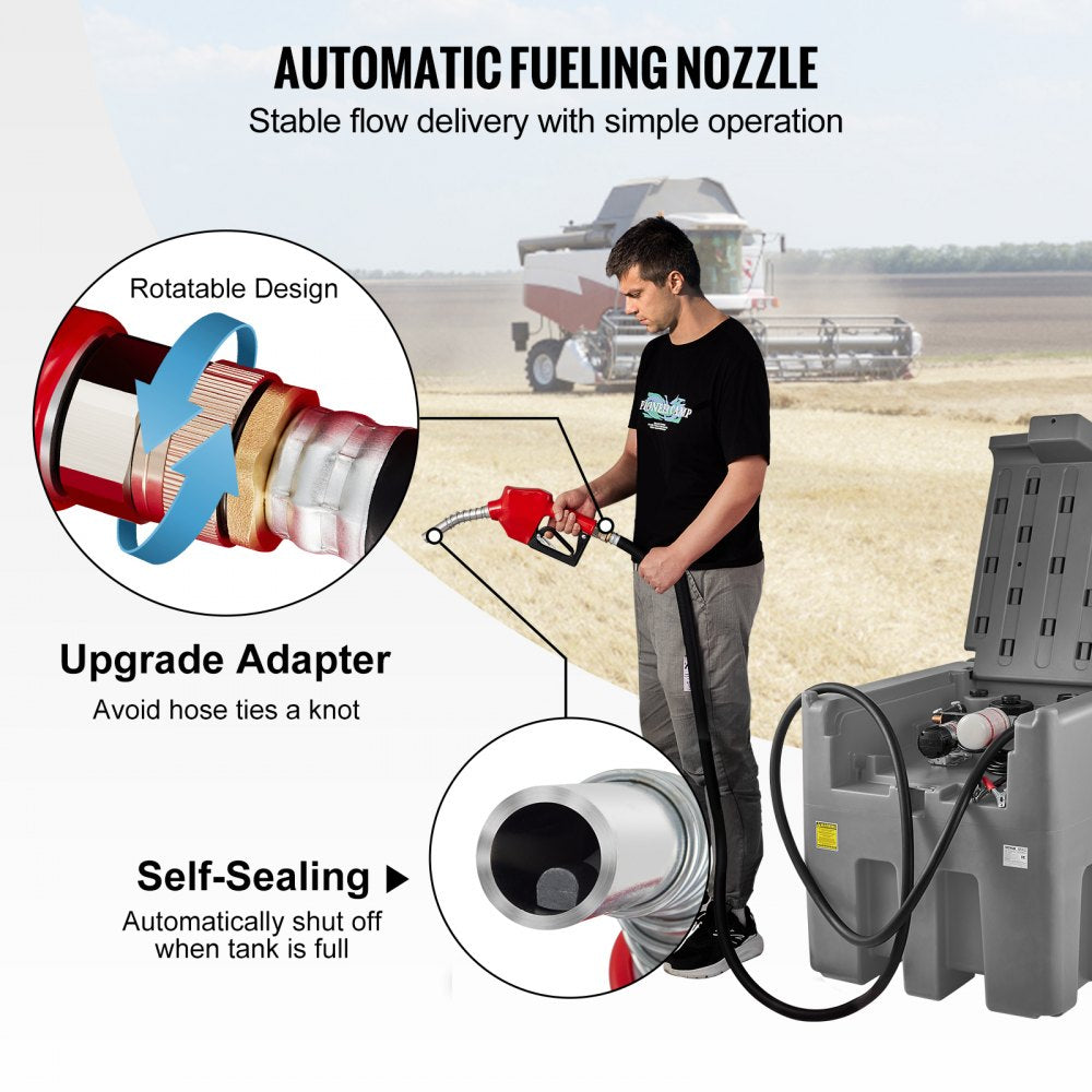 Portable Diesel Tank, 116 Gallon Capacity & 10 GPM Flow Rate, Diesel Fuel Tank with 12V Electric Transfer Pump and 13.1ft Rubber Hose, PE Diesel Transfer Tank for Easy Fuel Transportation, Gray