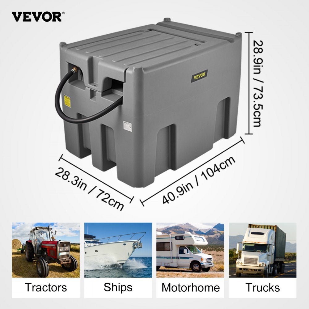 Portable Diesel Tank, 116 Gallon Capacity & 10 GPM Flow Rate, Diesel Fuel Tank with 12V Electric Transfer Pump and 13.1ft Rubber Hose, PE Diesel Transfer Tank for Easy Fuel Transportation, Gray