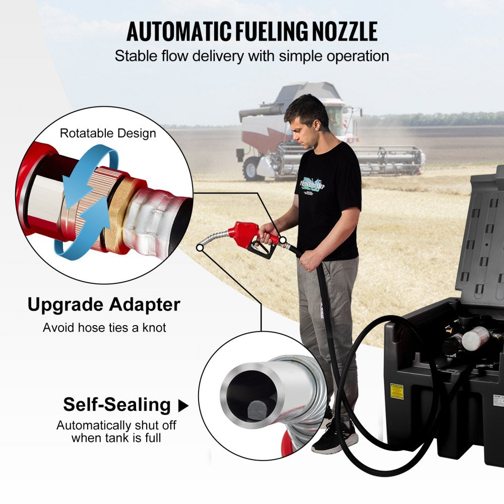 Portable Diesel Tank, 58 Gallon Capacity & 10 GPM Flow Rate, Diesel Fuel Tank with 12V Electric Transfer Pump and 13.1ft Rubber Hose, PE Diesel Transfer Tank for Easy Fuel Transportation, Black