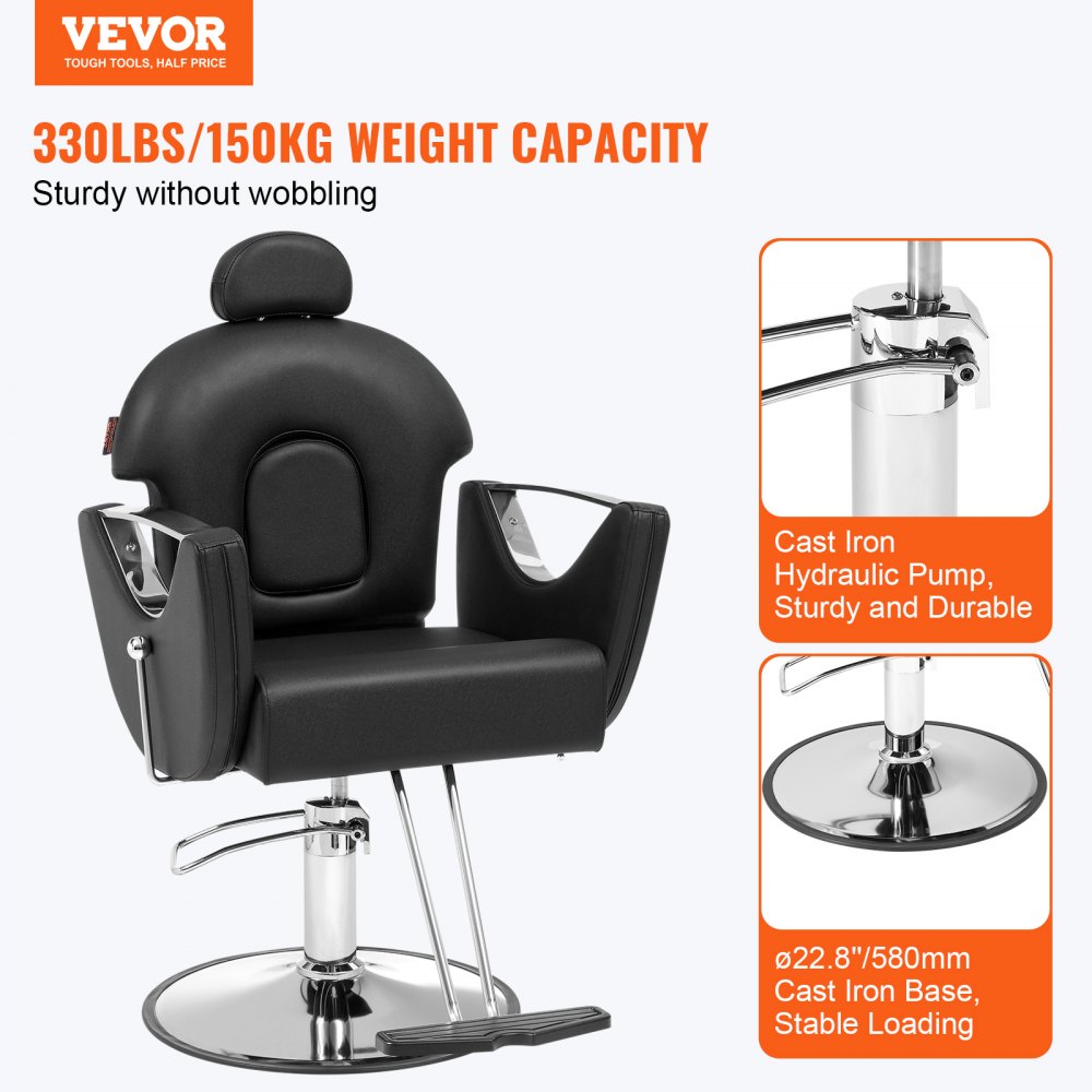 Salon Chair, Hydraulic Recliner Barber Chair for Hair Stylist, 360 Degrees Swivel 90°-130° Reclining Salon Chair for Beauty Spa Shampoo, Max Load Weight 330 lbs, Black