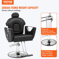 Salon Chair, Hydraulic Recliner Barber Chair for Hair Stylist, 360 Degrees Swivel 90°-130° Reclining Salon Chair for Beauty Spa Shampoo, Max Load Weight 330 lbs, Black