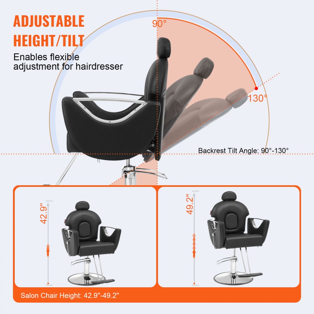 Salon Chair, Hydraulic Recliner Barber Chair for Hair Stylist, 360 Degrees Swivel 90°-130° Reclining Salon Chair for Beauty Spa Shampoo, Max Load Weight 330 lbs, Black